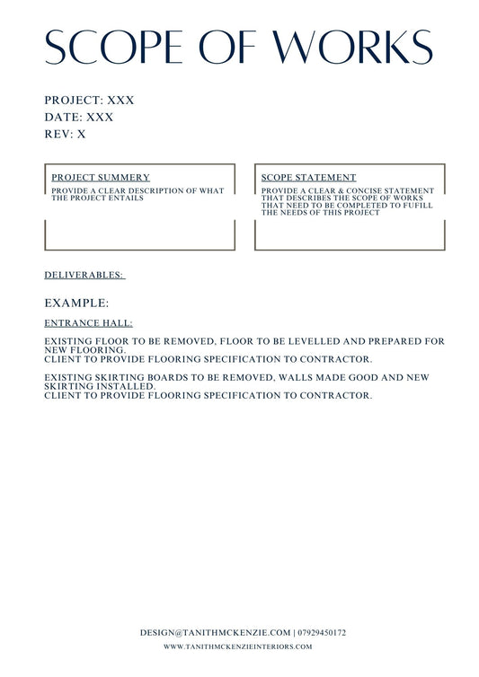 Scope of Works, Self Complete