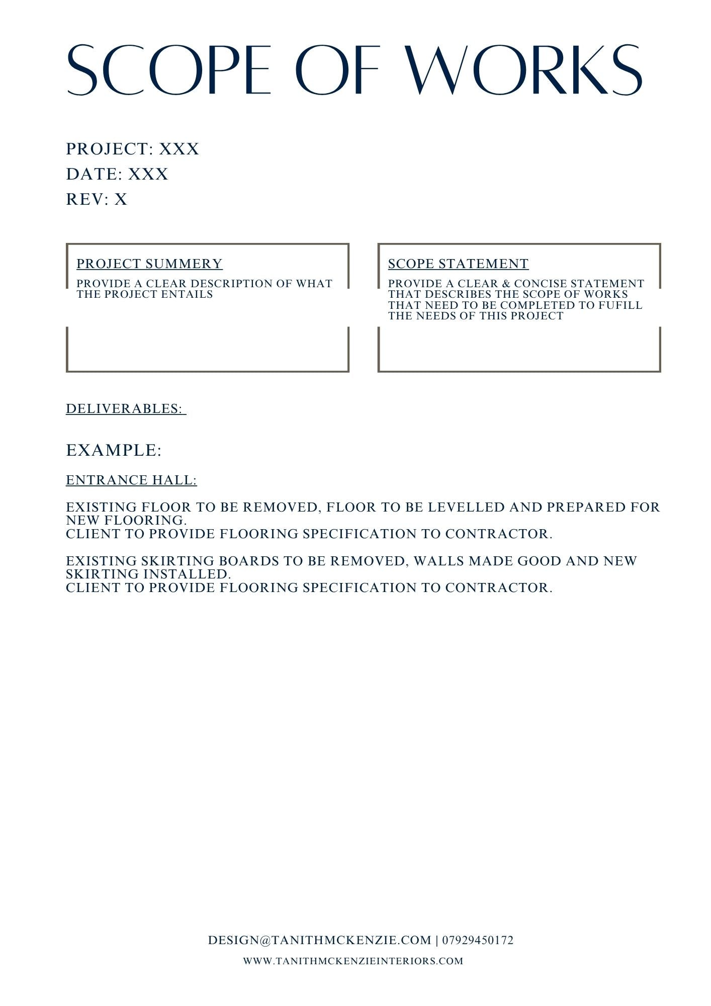 Scope of Works, Completed by an Interior Designer