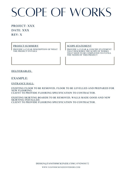 Scope of Works, Completed by an Interior Designer