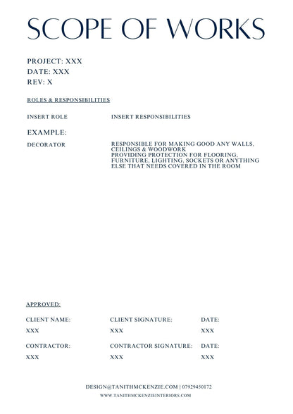Scope of Works, Completed by an Interior Designer